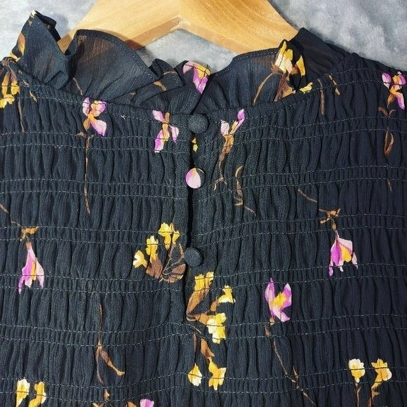 Madewell Womens S Black Floral Smocked Blouse Long Sleeve Romantic‎ Officewear - Picture 11 of 13